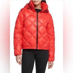 ❤️NWT Kenneth Cole Bright Red Puffer Winter Jacket w/Hood